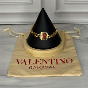 Valentino Garavani Gold Chain Bracelet | Red Enamel Detail | 6.5” | Dust Bag